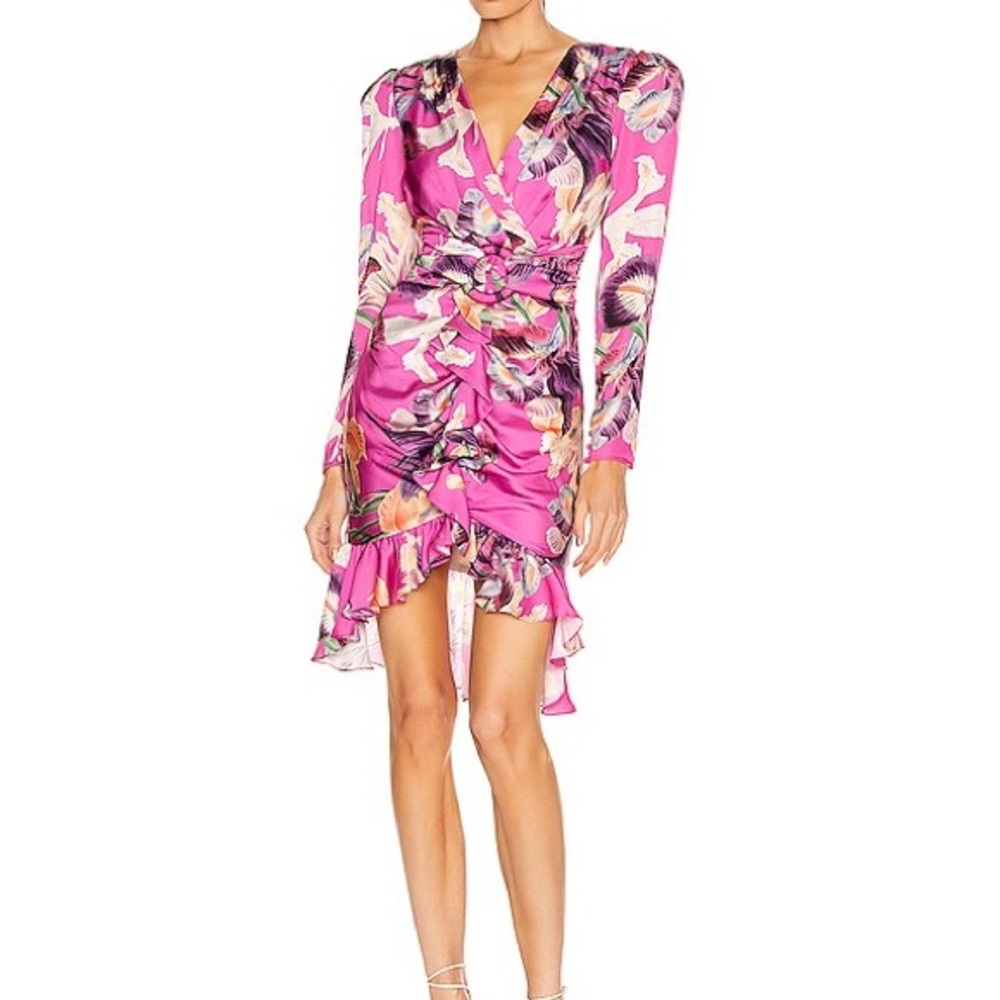 PatBO Vibrant Pink Floral Long Sleeve Dress